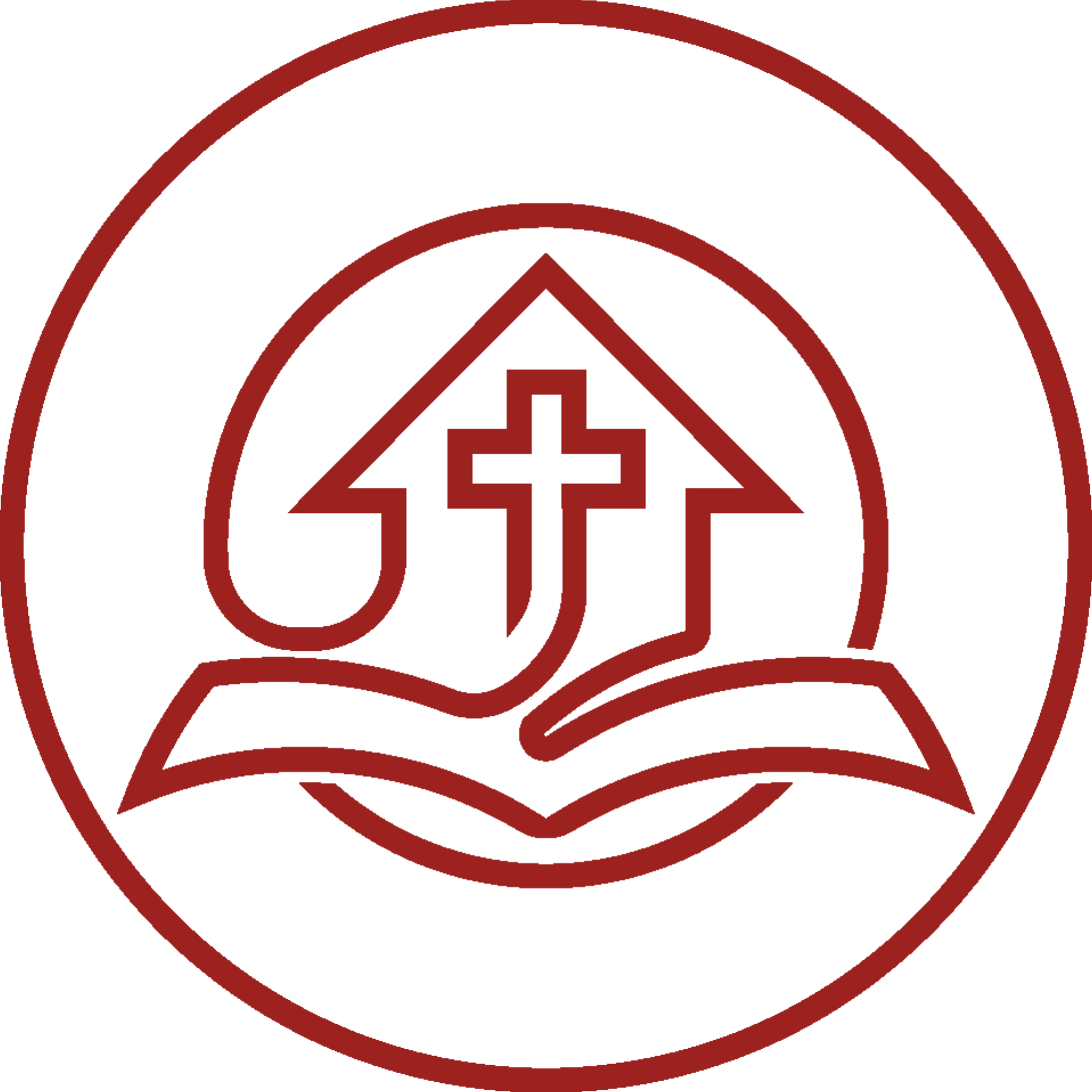Logo Nave — casa, croce, libro e cortile
